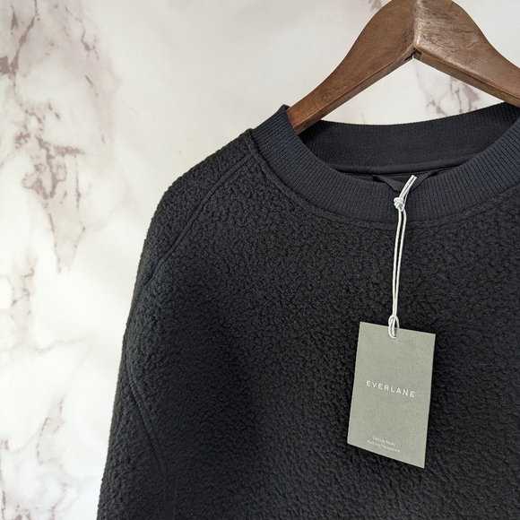 Everlane Sweatshirt Womens Black The Sherpa Teddy Fuzzy Fleece Renew Crew - Picture 4 of 14